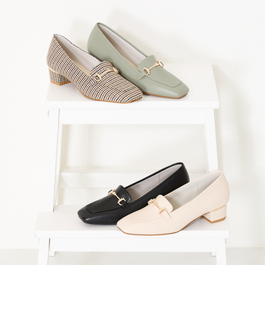 メタリックラインビットヒールローファー