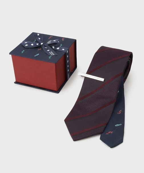 【BOXセット】クラシックシャドーストライプ ネクタイ＆タイバー