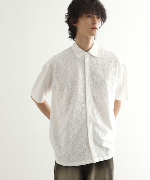 【新品タグ付き】ボタニカルレースオープンカラーシャツ　白　ホワイト 完売品✨未使用級 25ss ノーブル ボタニカルレースオープン