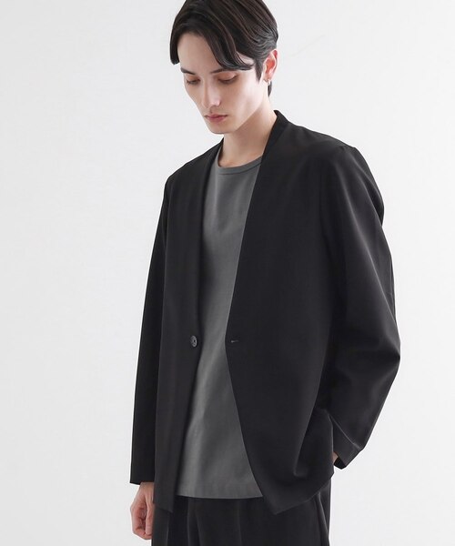 セットアップ対応】360度ストレッチノーカラージャケット
