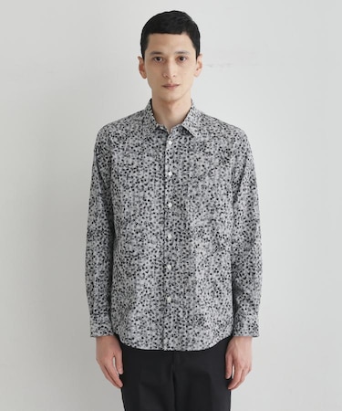 ストライプ小花 長袖シャツ