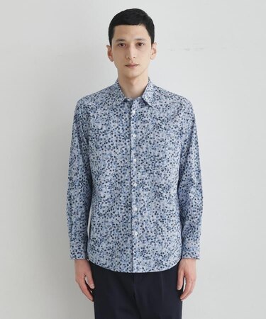 ストライプ小花 長袖シャツ