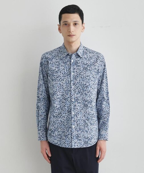 ストライプ小花 長袖シャツ