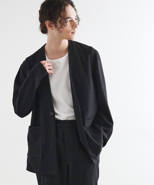 SHIPS Colors:ヘリンボーン ノーカラー ジャケット(セットアップ対応