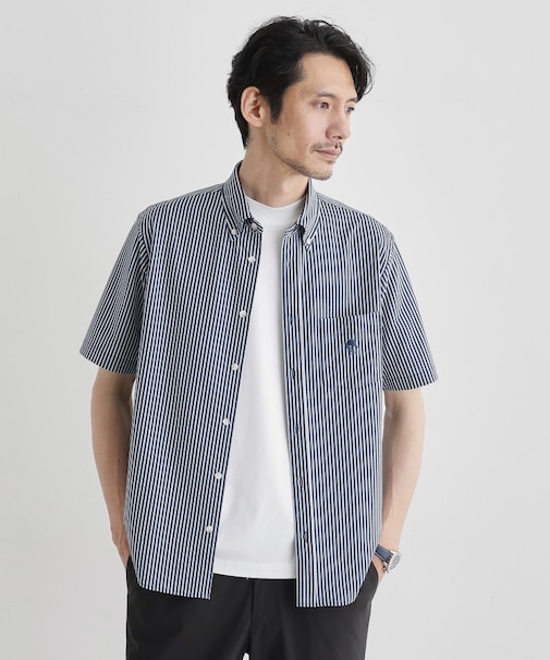 【COOL CITY WEAR】ストライプジャージ ボタンダウンシャツ /接触冷感