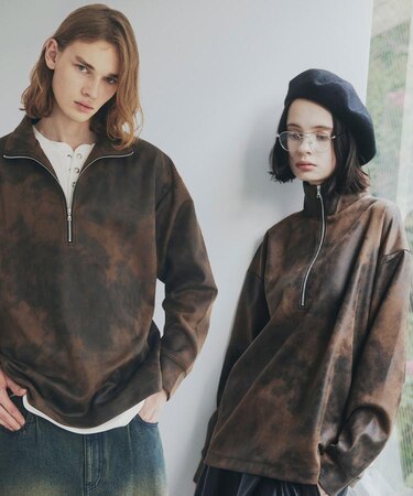 ヴィンテージライクプリント ハーフジッププルオーバー