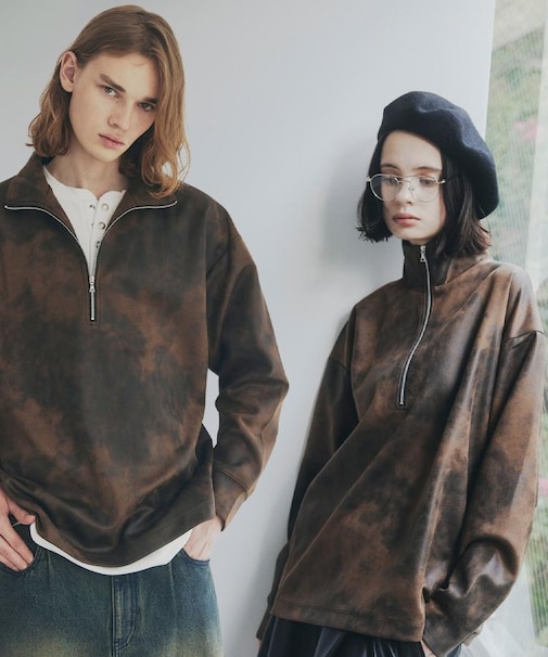 ヴィンテージライクプリント ハーフジッププルオーバー