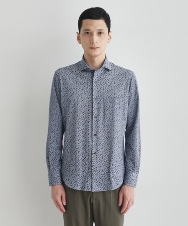 クールマックス 鹿の子 フラワープリントシャツ