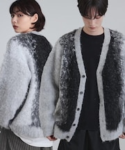 ボールドストライプシャギーニットVカーディガン