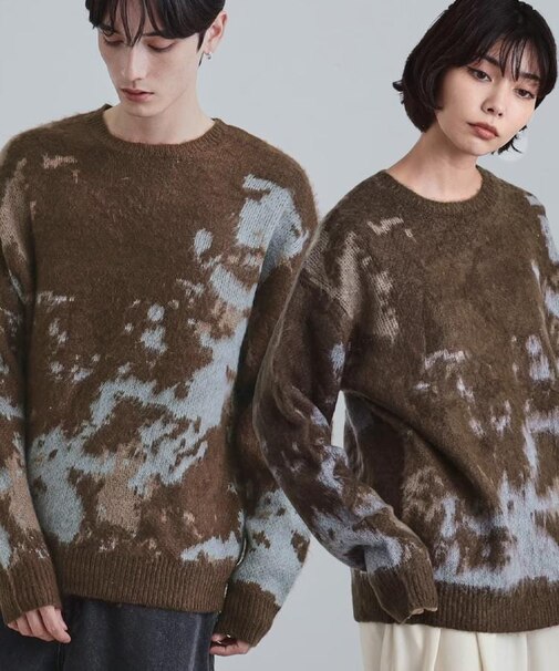 ルーズシルエットアブストラクトシャギーニットプルオーバー