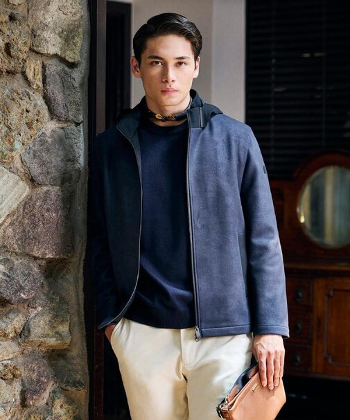 【JUST ONE LAYER】ダウンファブリック ジップアップ フード ブルゾン