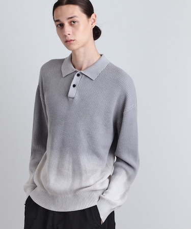 畦編みニットポロシャツブリーチ