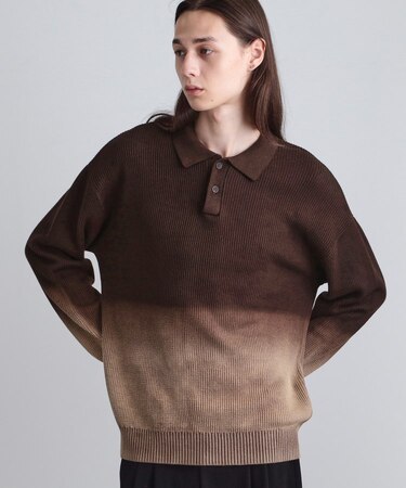 畦編みニットポロシャツブリーチ