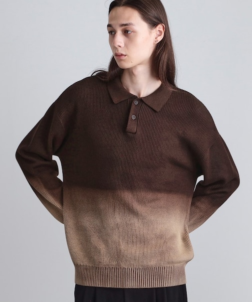 畦編みニットポロシャツブリーチ