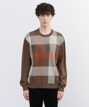 【Made in JAPAN】ビッグチェック＆スライドパズル柄 ニット