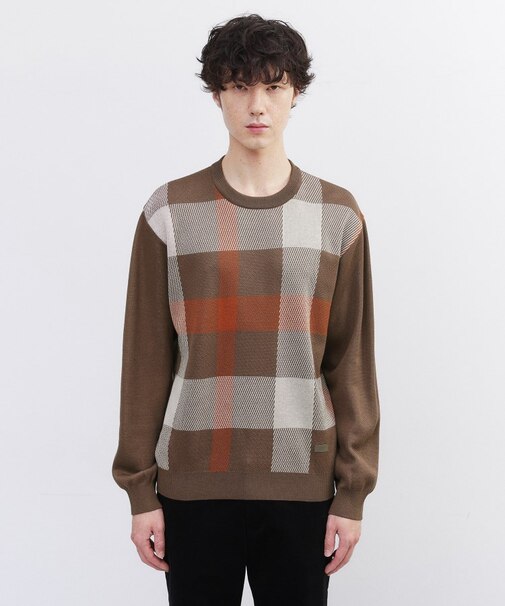 【Made in JAPAN】ビッグチェック＆スライドパズル柄 ニット