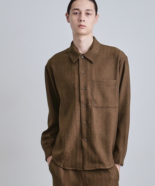 ウール調へリンボンシャツ