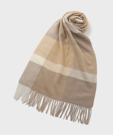 【洗えるウールカシミヤ】変形ブロックチェックマフラー