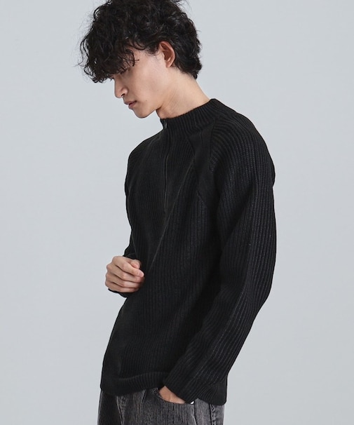 片畦ハーフジップニット