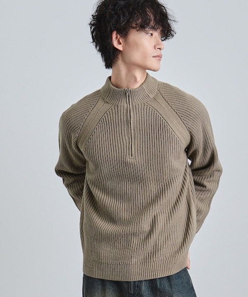 片畦ハーフジップニット