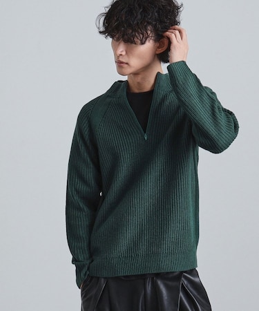 片畦ハーフジップニット