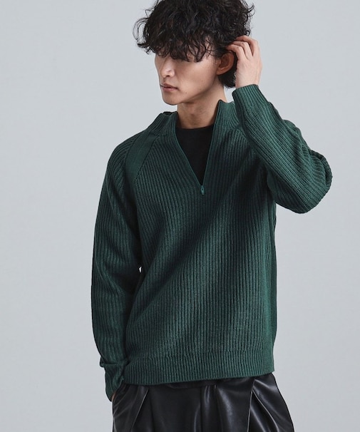 片畦ハーフジップニット