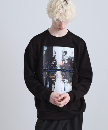 アーバングラフィックブラシ刺繍長袖Tシャツ