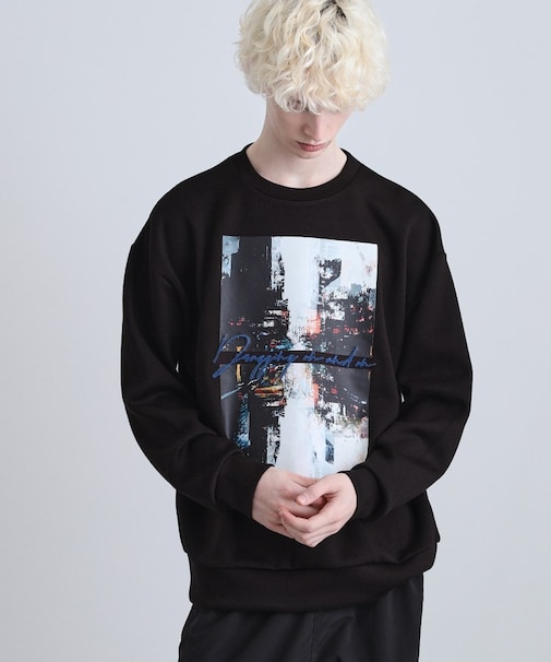 アーバングラフィックブラシ刺繍長袖Tシャツ