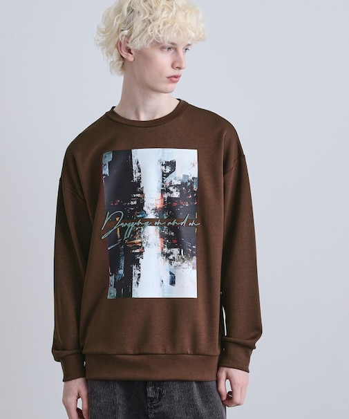 アーバングラフィックブラシ刺繍長袖Tシャツ