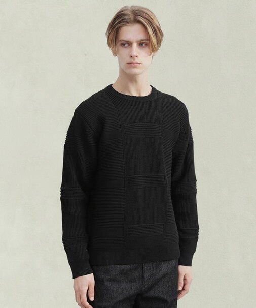 畦編みチェック プルオーバーニット