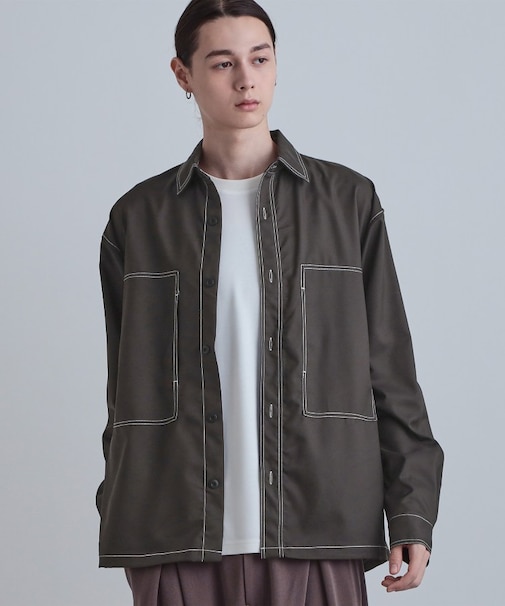 配色ステッチシャツ