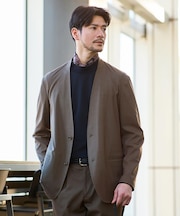 【ON／OFF兼用】CARREMANファブリック ノーカラージャケット