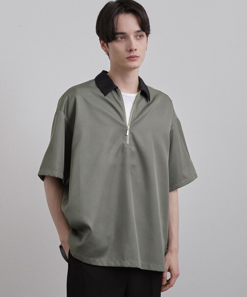 配色ハーフジップシャツ