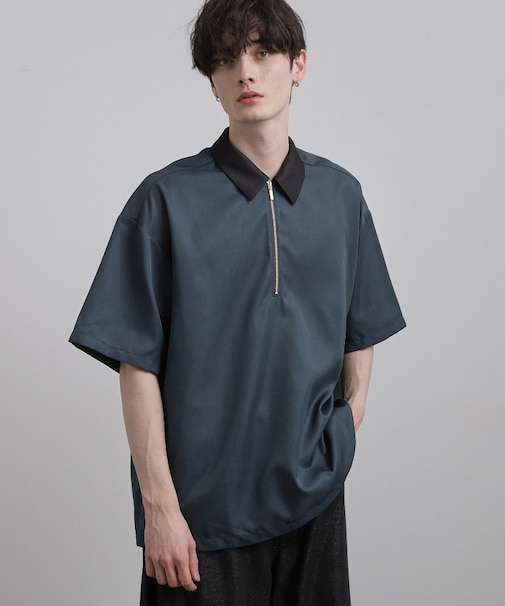 配色ハーフジップシャツ