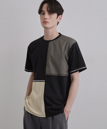 異素材ブロック切替Tシャツ