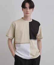 異素材ブロック切替Tシャツ