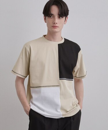 異素材ブロック切替Tシャツ