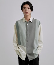 アシンメトリー切替長袖シャツ
