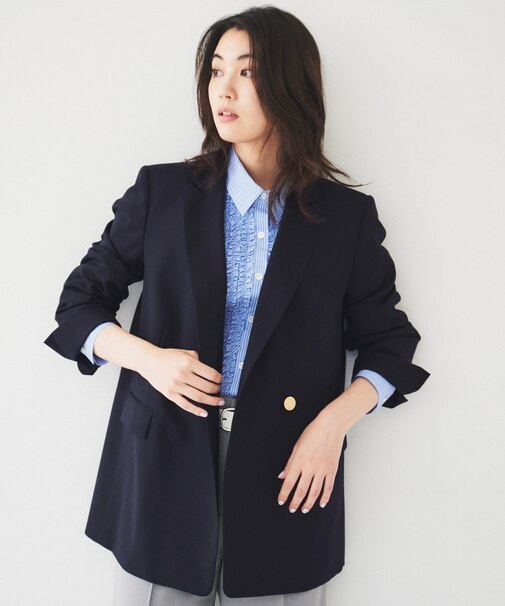 【通勤/春の軽羽織り】サマーウール調 ダブルブレストジャケット