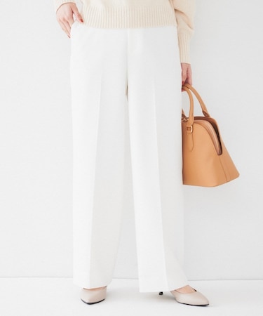 【後ろウエストゴム/きれいめ】ストレッチ ワイドパンツ