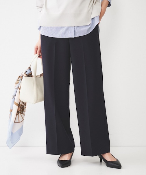 【後ろウエストゴム/きれいめ】ストレッチ ワイドパンツ