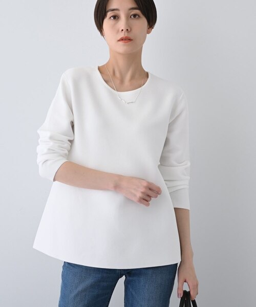 MOMO SELECT】スウェットライクAライン　パールペプラムニット MOMO COLLECTION】スウェットライクAラインパールペプラムニット