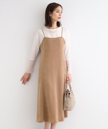 【洗える／UVケア】スエード調サテンキャミワンピース