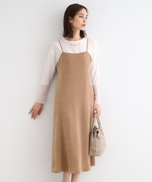 【洗える／UVケア】スエード調サテンキャミワンピース