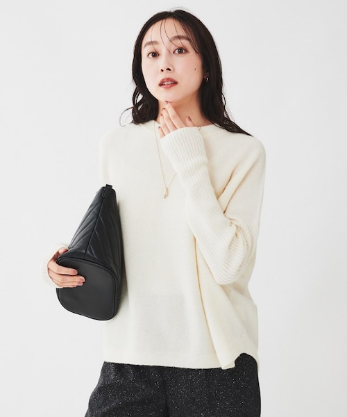ウールシルクカシミヤミックス ボートネックプルオーバーニット