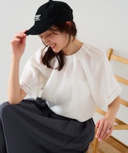 【セットアップ可能】リネン混 タックブラウス