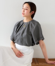 【セットアップ可能】リネン混 タックブラウス
