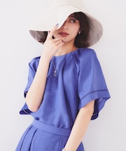 【セットアップ可能】リネン混 タックブラウス