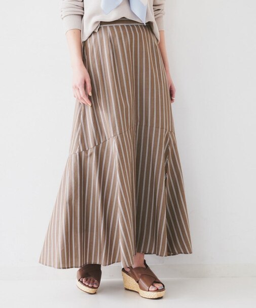 【後ろウエストゴム/マーメイド】ストライプフレアスカート