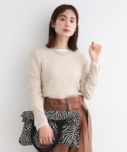【洗える／ウール混／シアーラメ】ラウンドネックニット